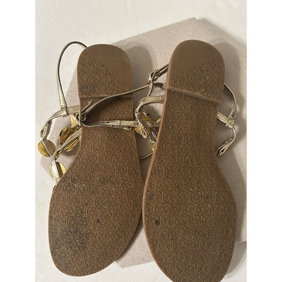 Lilly Pulitzer Gold Leather Sandal shell engraved medallions W 6 EUC ankle strap - Picture 6 of 9